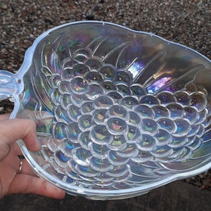 Vintage large IRIDESCENT GRAPE CLUSTER bowl , for display, fruit or decorative accent.