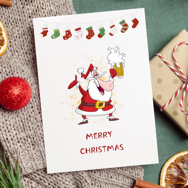 Christmas Greeting Card | Printable | Drunk Santa | Funny Santa Christmas Card | 5 x 7 | 4 x 6 |