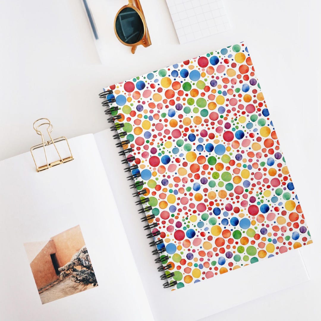 Colorful Watercolor Dot Pattern Notebook | Ruled Spiral Journal - Etsy