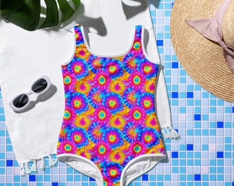 Colorful and Bright Psychedelic One-Piece Youth Swimsuit