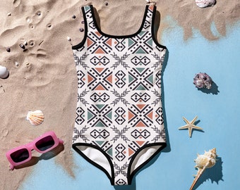 Boho Geometric One-Piece Kids Swimsuit