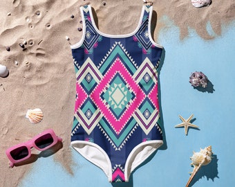 Colorful Aztec Style One-Piece Kids Swimsuit