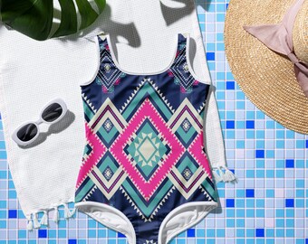 Colorful Aztec Style One-Piece Youth Swimsuit