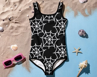 Dark Gothic Spider Web One-Piece Swimsuit Kids Swimsuit