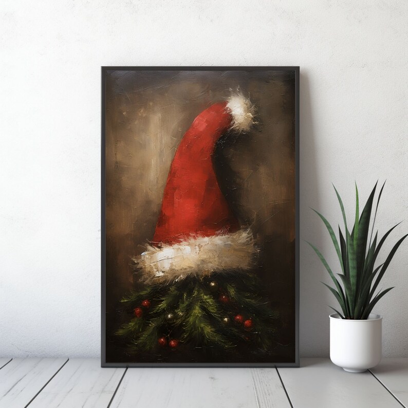 Winter Christmas Wall Decor Printable Christmas Hat Oil Painting