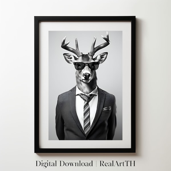 Deer in suit printable Wall Art | deer Printable | Instant Download  | Moodly Art | living room Wall Art | Deer Portrait | Art Wall dector