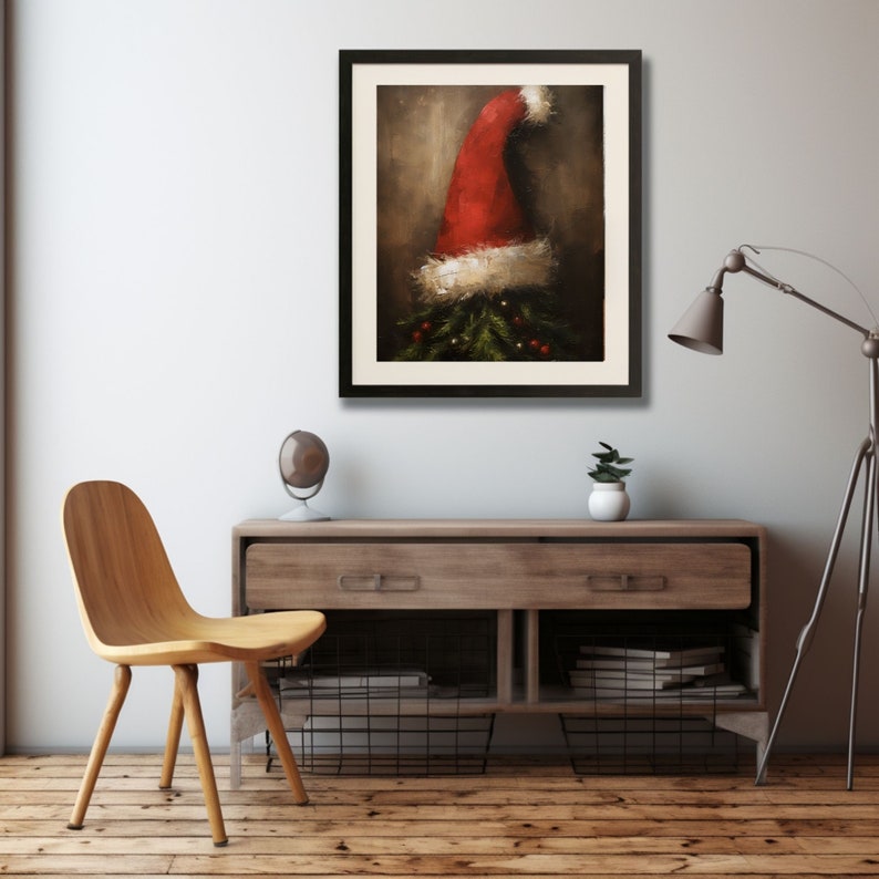 Winter Christmas Wall Decor Printable Christmas Hat Oil Painting