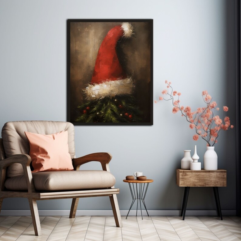 Winter Christmas Wall Decor Printable Christmas Hat Oil Painting