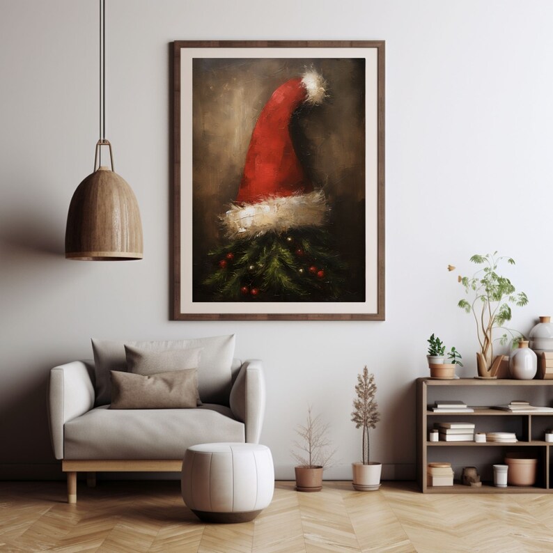 Winter Christmas Wall Decor Printable Christmas Hat Oil Painting