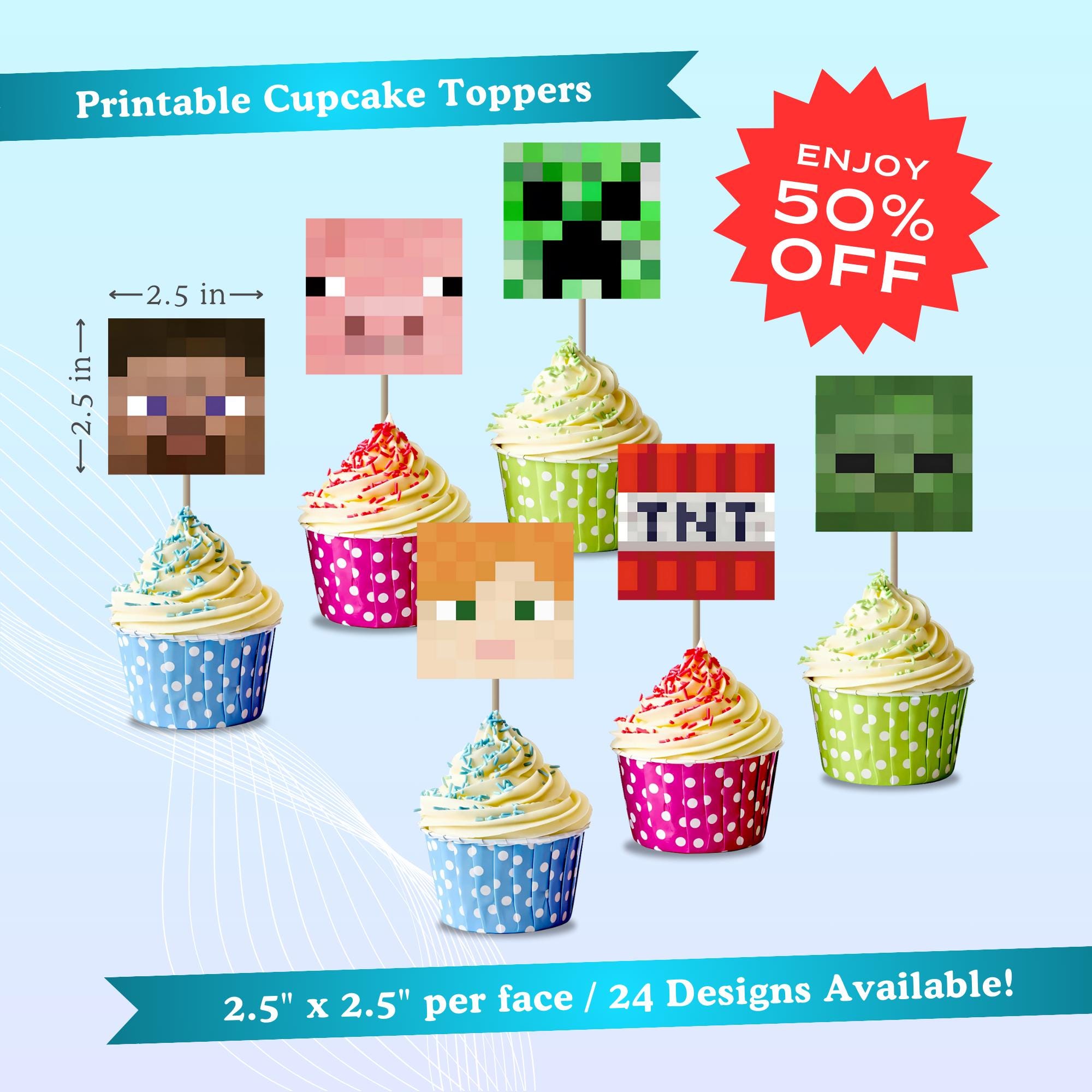Minecrafter Printable Cupcake Toppers