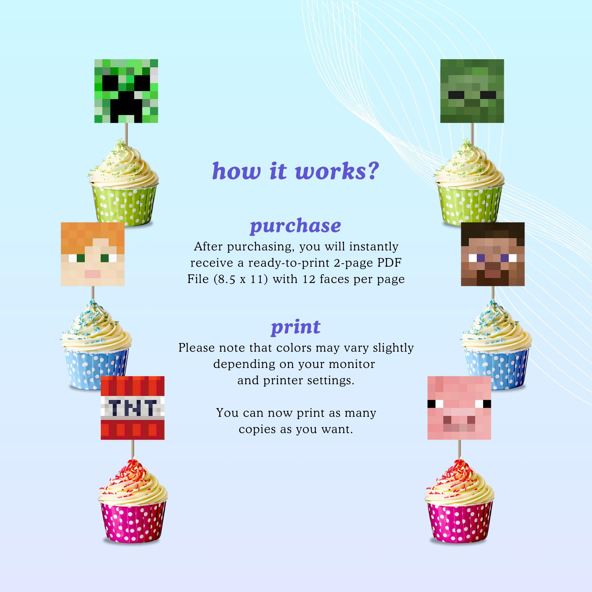 Minecrafter Printable Cupcake Toppers
