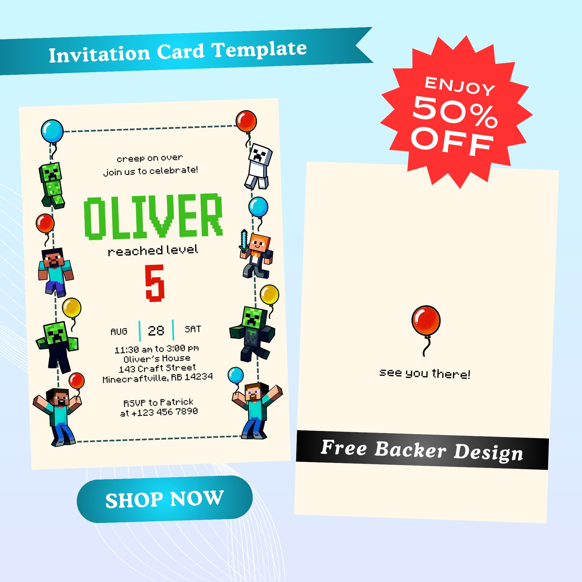 Minecrafter Birthday Invite Template