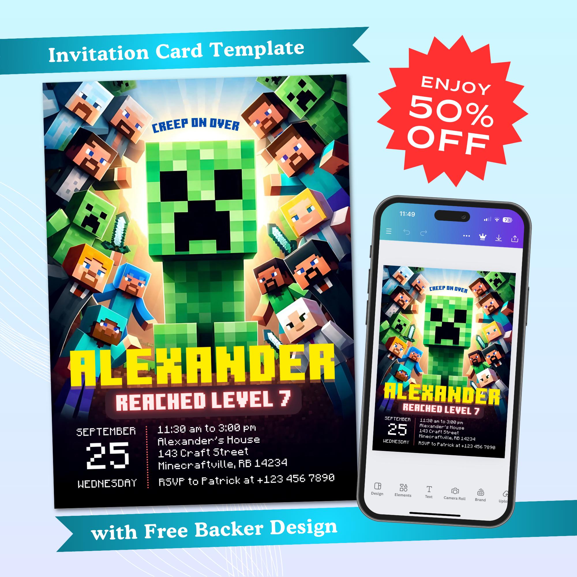 Minecrafter Birthday Card Template
