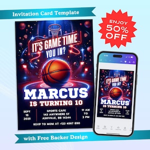 Invitation de basket-ball Invitation de fête d'anniversaire de basket-ball Invitations d'anniversaire de basket-ball, invitation d'anniversaire de sport, invitation d'anniversaire de joueur de basket-ball