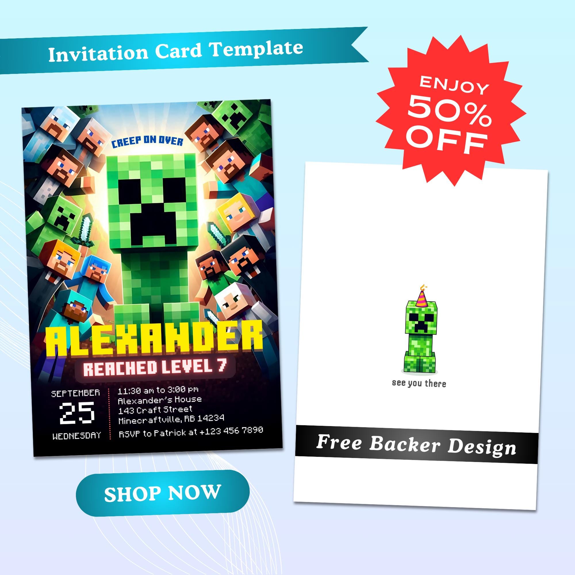 Minecrafter Birthday Card Template