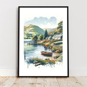 Lake District, England Hand-Drawn Retro Art | Minimalist, Geometric, Art Prints, Wall & Frame Art