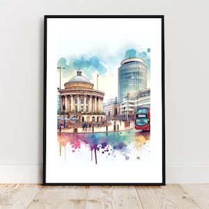 Birmingham, England Hand-Drawn Retro Art | Minimalist, Geometric, Art Prints, Wall & Frame Art