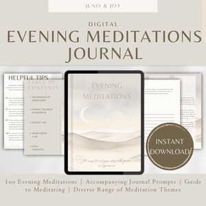 Digital Evening Meditations Journal, Meditation and Journal Prompts, Meditation eBook, Meditation Guide for GoodNotes, Meditation Workbook