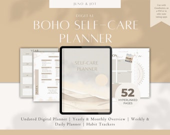 Boho Self-Care Digital Planner, GoodNotes Neutral Planner, Mindfulness Journal,  Self-Improvement Planner,  Digital Wellness Tracker