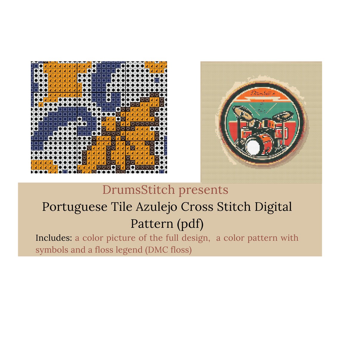Tile Cross Stitch Pattern, Tile Cross Stitch, Portuguese Tile ...