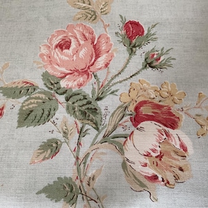 Colefax & Fowler “Constance” linen floral with colorful roses. 8 yards available. 125.00 per yard.  2 yard minimum purchase.