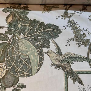 Brunschwig Fils “Kininvie” in green and yellow on ivory background. One single piece 58 inches wide, 2 yards 31 inches long. 360.00.
