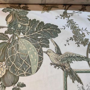 Brunschwig Fils “Kininvie” in green and yellow on ivory background. One single piece 58 inches wide, 2.5 yards long. 360.00.