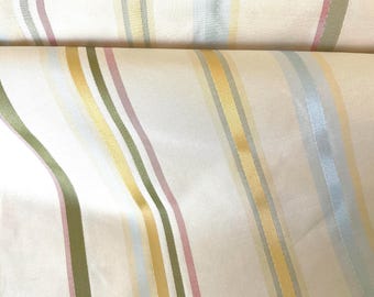 Striped silk fabric in pastel colors. Blue, pink, green and ivory.  4 yards available, 2 yard minimum purchase.