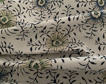 Manuel Canovas "Sindri" Fabric.  Green Blue Floral Cotton White Background.  12 yards available.