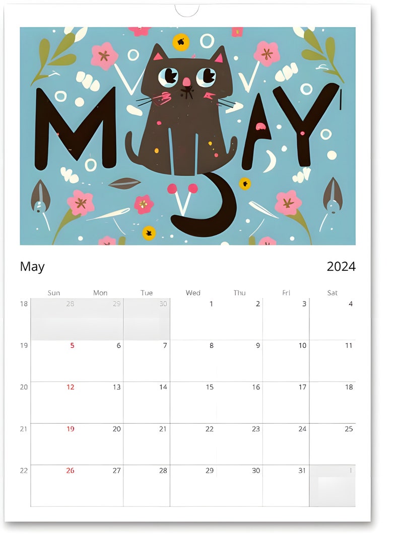 Cute Cat Cat Calendar 2024 Cat Lover Wall Decor Cat Etsy