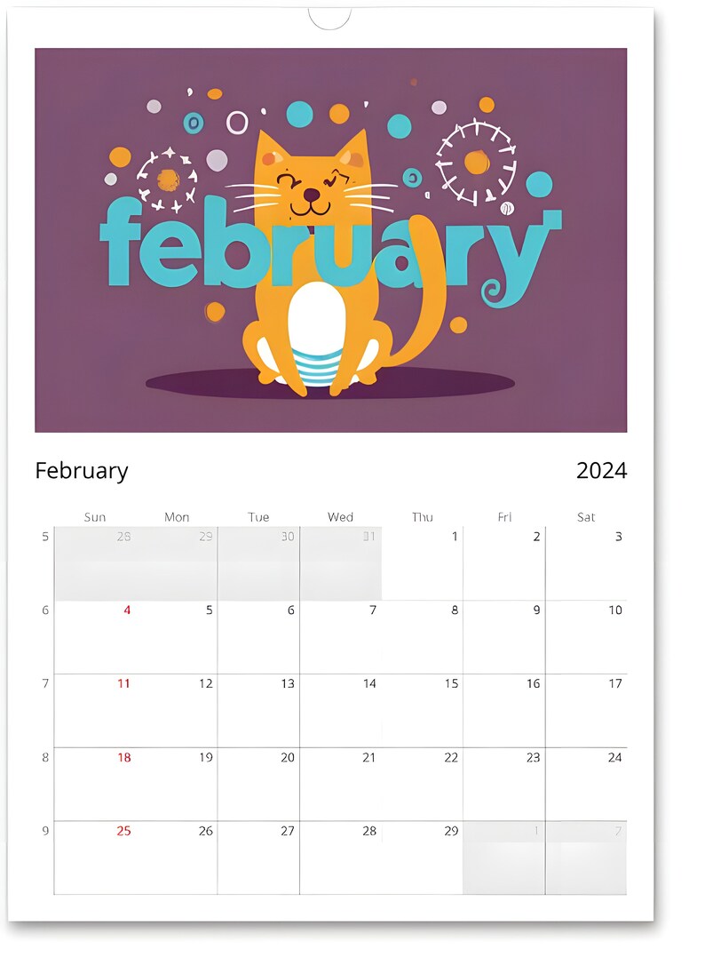 Cute Cat Cat Calendar 2024 Cat Lover Wall Decor Cat Etsy