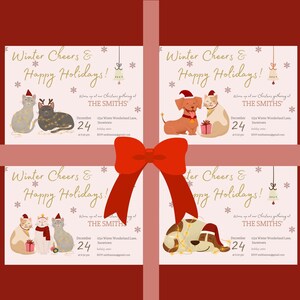 33 Editable Christmas Invitation Templates with Cute Pet Illustrations - Instant Download-Holiday Invite-Christmas Party Cards