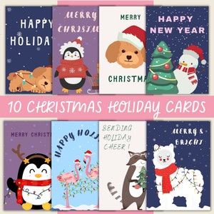 10 Adorable Animal-Themed Holiday Card Set - Cute & Cheerful Christmas and New Year Greetings
