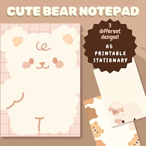 Süßer Bär & Schaf Notizblock - Kawaii Briefpapier - Größe A5 Digitaler Download - Süßes Tier Designs DIY Kraftpapier