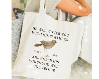 Unter seinen Flügeln christliche Tragetasche für Frauen, Psalm 94:1, Bibelvers, Geschenk für Teenager, Taufe, Geschenk für Mädchen, Abschlussgeschenk, religiöses Geschenk, Vogel