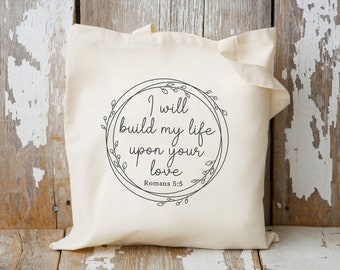 Christian Tote Bag For Women I Will Build My Life Bible Verse Bag Religious Bridal Shower Gift For Daughter Graduation Adult Baptism Gift