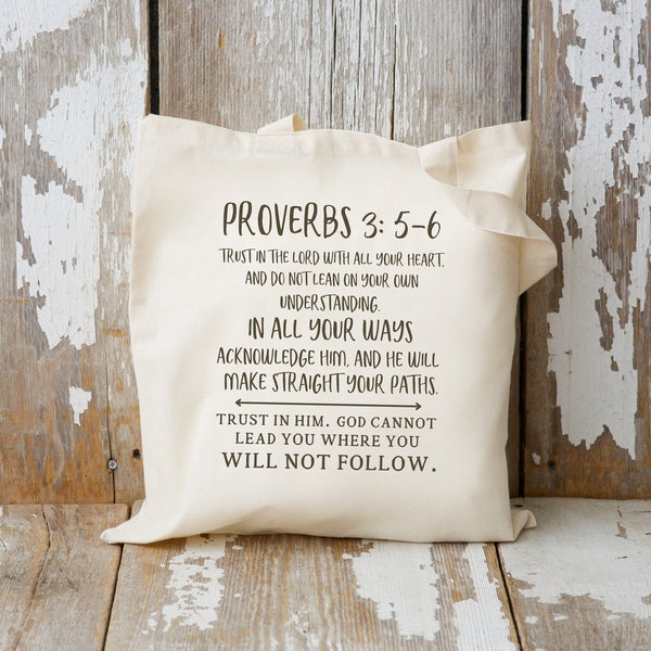 Proverbs 3 Faith Tote Bag Canvas Trust In The Lord Homeschool Mom Gift Graduation Gift For Christian Girl Teen Baptism Gift Church Bag