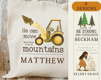 Personalisierte Kinder Name Tragetasche, Bau Geburtstag Benutzerdefinierte Name LKW Tragetasche, Christian Junge Geschenk, Bagger, Kipplaster, Bagger Tasche