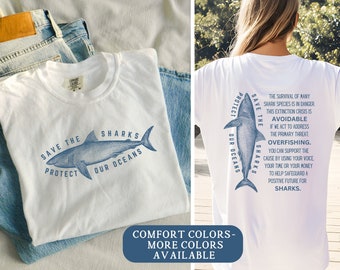 Save The Sharks Comfort Colors Ivory T-Shirt Protect Our Oceans Conservation Shirt Ocean Inspired Style Tee Ocean Animal Shirt Coconut Girl