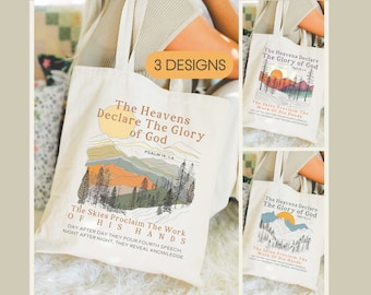Watercolor Mountain Christian Tote Bag, Psalm Scripture Church Bible Bag, Canvas Tote Bag Homeschool Mom Gift, Baptism Present Granddaughter