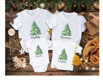 Family Christmas Name Shirt Personalized Family Christmas Shirts Family Matching Christmas Shirts Xmas Family Shirt Custom Name Simple Tree