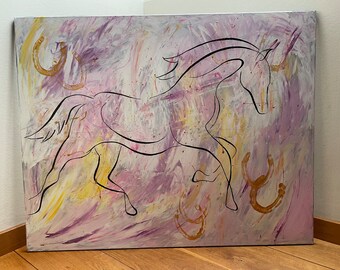オリジナルアクリル馬の絵画 - 牝馬と子馬の肖像画、50 x 60 cm - Etsy