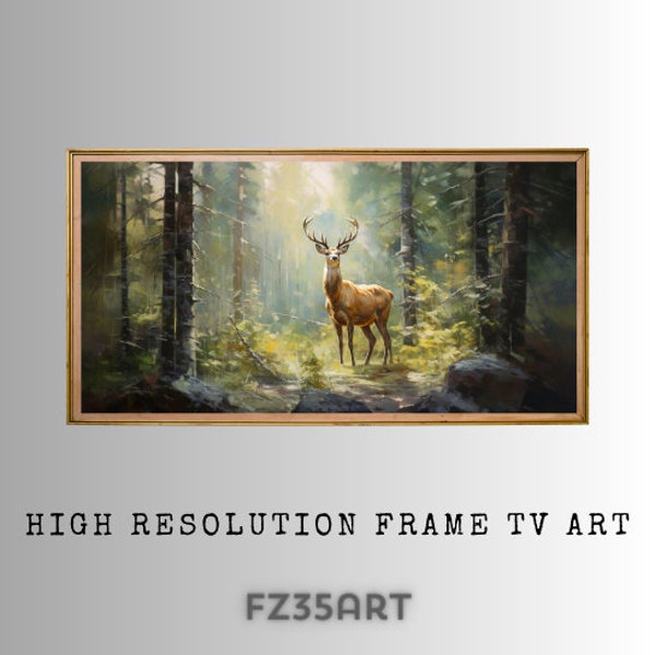 Digital Frame TV Art, Art Deco Painting, Deer Art Print, Charming Deer, Wildlife, Nature Art Print, Cottage Frame TV Art, Digital Download