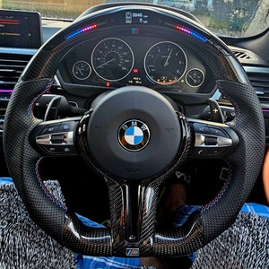 BMW LED Carbon Fibre Steering Wheel, Flat Bottom Steering Wheel, 1 to 7 series