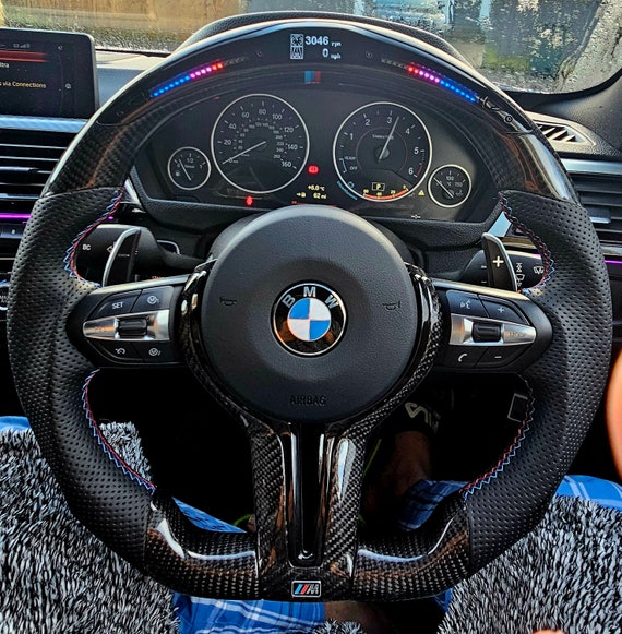 BMW LED Carbon Fibre Steering Wheel, Flat Bottom Steering Wheel, 1 to 7 series