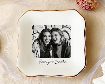 Personalisierte Bestie Foto Schmuck Schale, Benutzerdefinierte Keramik Trinket Tablett für Bester Freund, Geburtstagsgeschenke für Bestie