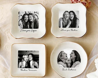Personalisierte Bestie Foto Schmuck Schale, Keramik Trinket Tablett für Bester Freund, Geburtstagsgeschenke für Bestie, individuelles Foto Geschenk