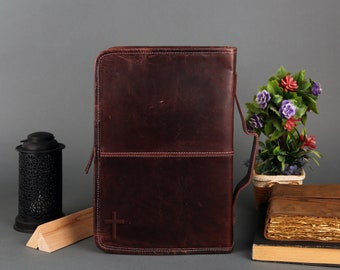 Leather Bible Cover, Leather Bible Case, Book Cover, Cover with Zipper, Cover With Handle, Cover for Bible, Spiritual Cover, Book Cover