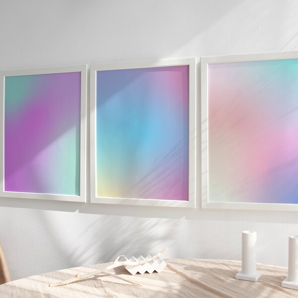 Pastel Gradient, Aura Poster 3 Piece Wall Art, Aura Energy Spiritual Gradient Prints, Y2K Decor, Aesthetic Room Decor, Zen Wall Art