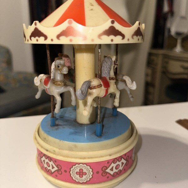 Musical Carousel made in Hong Kong plays Music. Horses Vintage